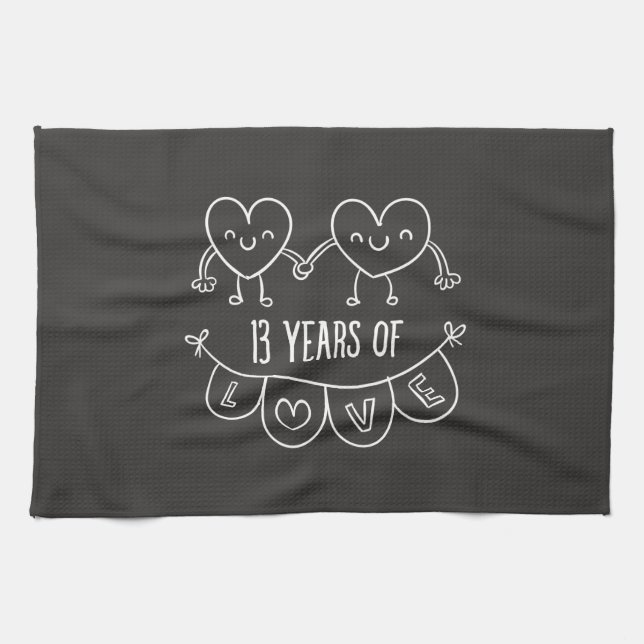 13th Anniversary Gift Chalk Hearts Tea Towel (Horizontal)