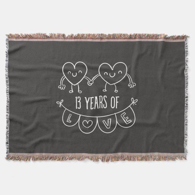 13th Anniversary Gift Chalk Hearts Throw Blanket (Front)