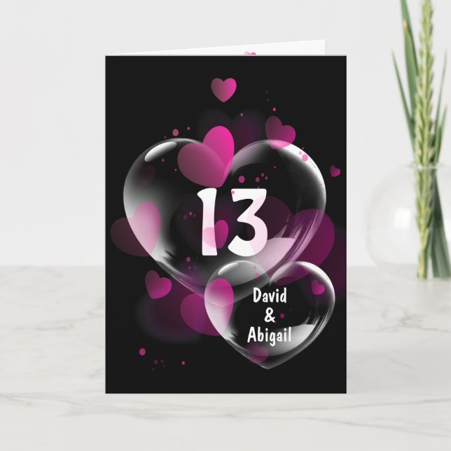 13th Anniversary Heart Bubbles on Black  Card (Front)