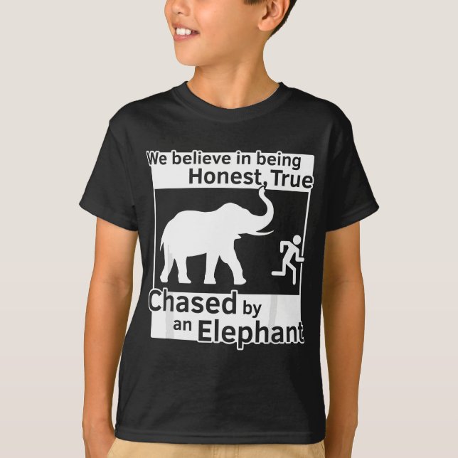 13th Article of Faith Funny LDS Chased By An Eleph T-Shirt (Front)