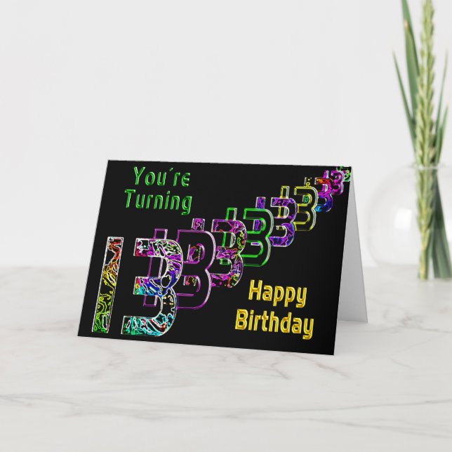 13th Birthday -Abstract and Colour Numbers on Blac Card (Front)