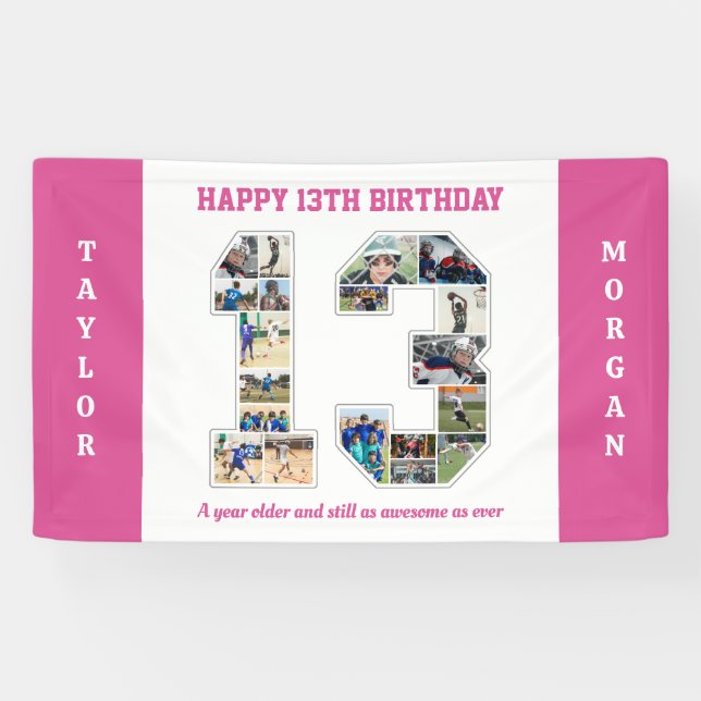 13th Birthday Anniversary Number 13 Photo Collage Banner (Horizontal)