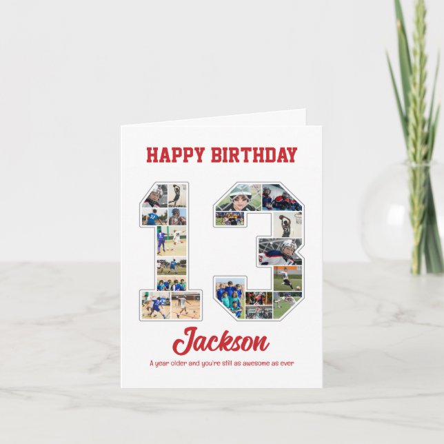 13th Birthday Anniversary Number 13 Photo Collage Card (Front)