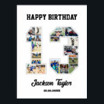 13th Birthday Anniversary Number 13 Photo Collage Poster<br><div class="desc">Celebrate 13th birthday or wedding anniversary with this custom photo collage. Choose your favourite photos for display. Customise the name, text and date to fit your occasion. This will be a lovely keepsake with personalised message to look back on with family and friends. If you need any other number as...</div>