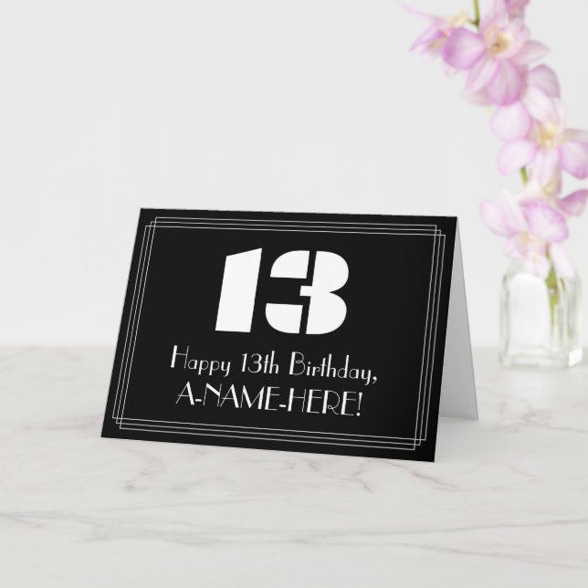13th Birthday: Art Deco Inspired Look "13" & Name Card (Orchid)
