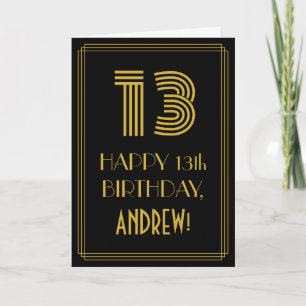 13th Birthday: Art Deco Inspired Look "13" & Name Card