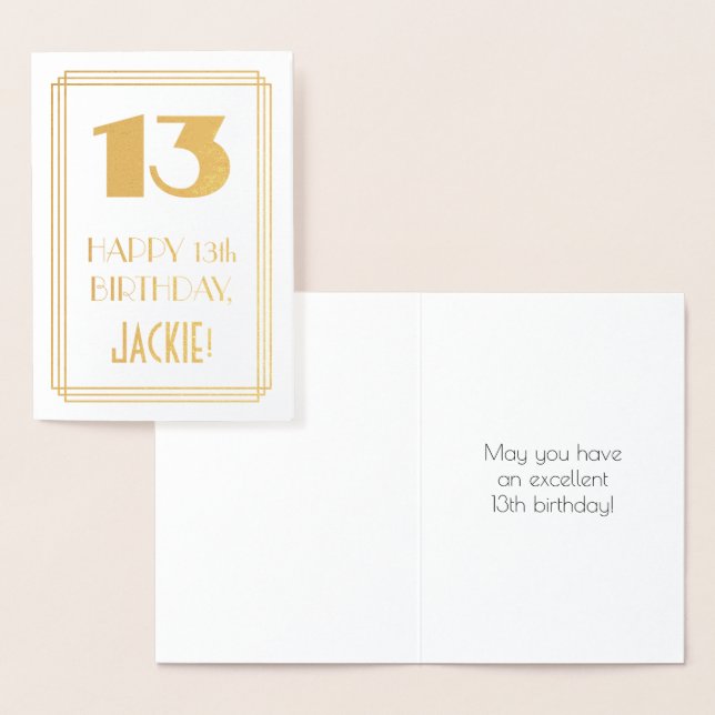 13th Birthday: Art Deco Inspired Look "13" & Name Foil Card (Display)