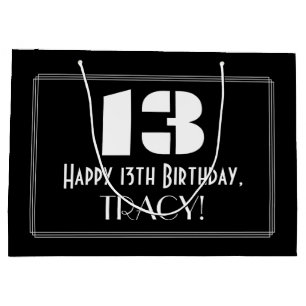 13th Birthday ~ Art Deco Inspired Look "13" + Name Large Gift Bag
