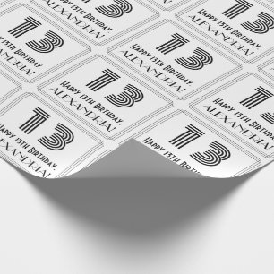 13th Birthday: Art Deco Inspired Style "13" + Name Wrapping Paper