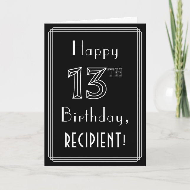 13th Birthday: Art Deco Style # 13 & Custom Name Card (Front)
