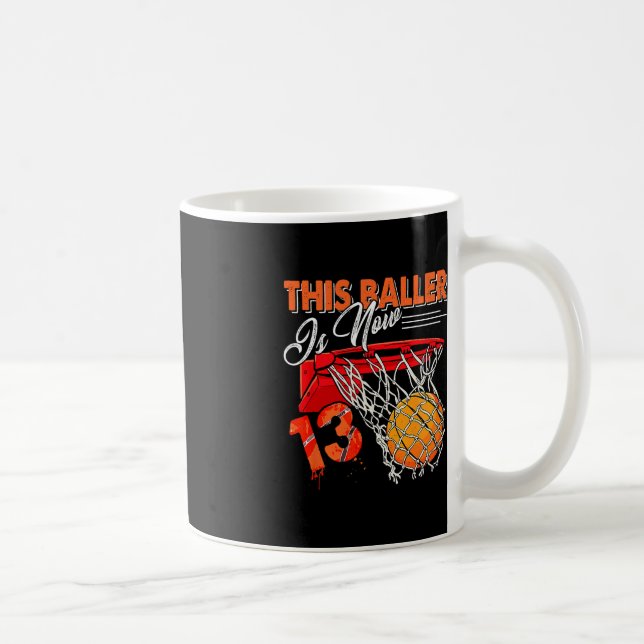 13th Birthday Basketball  Fun 13 Years Old Kids  Coffee Mug (Right)