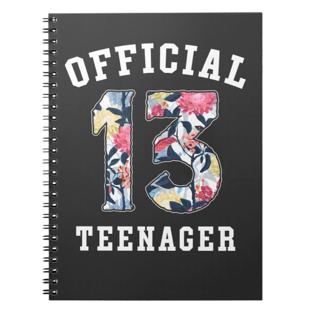 13th Birthday Beautiful Flower Official Teenager Notebook (Front)