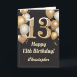 13th Birthday Black and Gold Balloons Confetti Card<br><div class="desc">13th Birthday Black and Gold Balloons Confetti Card. For further customisation,  please click the "Customise it" button and use our design tool to modify this template.</div>