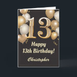 13th Birthday Black and Gold Balloons Confetti Card<br><div class="desc">13th Birthday Black and Gold Balloons Confetti Card. For further customisation,  please click the "Customise it" button and use our design tool to modify this template.</div>