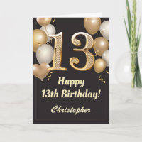 13th Birthday Black and Gold Balloons Confetti