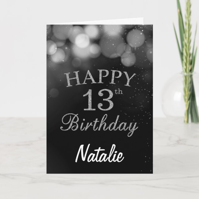 13th Birthday  Black and Silver Glitter Card (Front)