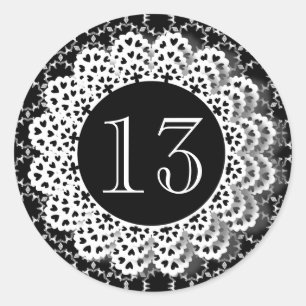 13th Birthday Black and White Pattern Lace V13 Classic Round Sticker