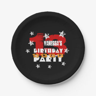 13th Birthday Black Red White Stars K02Z Paper Plate