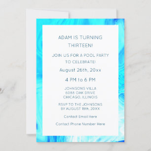 13th Birthday Blue Abstract Artsy Cool Custom Age  Invitation