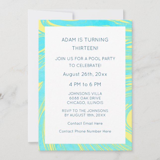 13th Birthday Blue Yellow Abstract Artsy Custom Invitation (Front)