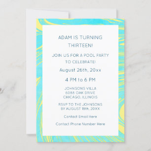 13th Birthday Blue Yellow Abstract Artsy Custom Invitation