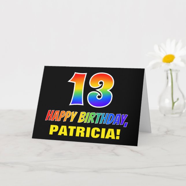 13th Birthday: Bold, Fun, Simple, Rainbow 13 Card (Small Plant)