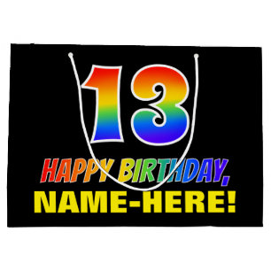 13th Birthday: Bold, Fun, Simple, Rainbow 13 Large Gift Bag
