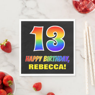 13th Birthday: Bold, Fun, Simple, Rainbow 13 Napkin