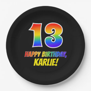 13th Birthday: Bold, Fun, Simple, Rainbow 13 Paper Plate
