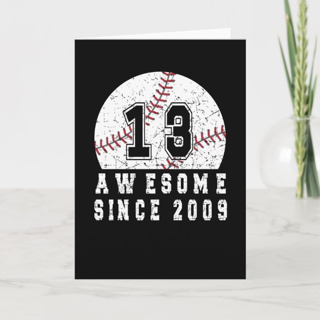 13th Birthday Born In 2009 Baseball Boy 13 Year Card (Front)