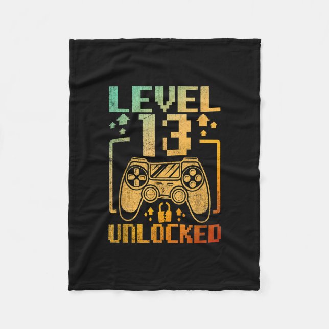 13th Birthday Boy Level 13 Unlocked 13 Year Old Vi Fleece Blanket (Front)