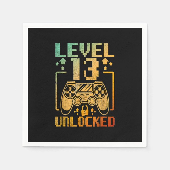 13th Birthday Boy Level 13 Unlocked 13 Year Old Vi Napkin (Front)