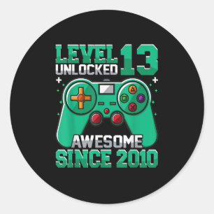 13th Birthday Boy Level 13 Unlocked Awesome 2010 G Classic Round Sticker