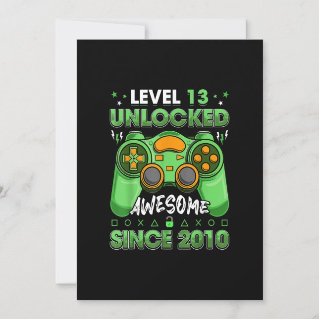 13th Birthday Boy Level 13 Unlocked Awesome 2010 V Invitation (Front)