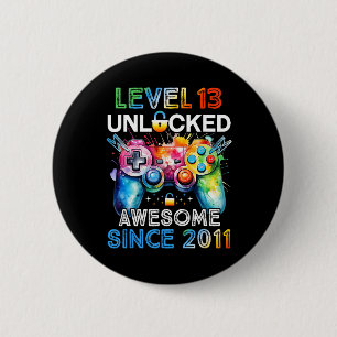 13th Birthday Boy Level 13 Unlocked Video Gamer Bi 6 Cm Round Badge