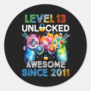 13th Birthday Boy Level 13 Unlocked Video Gamer Bi Classic Round Sticker
