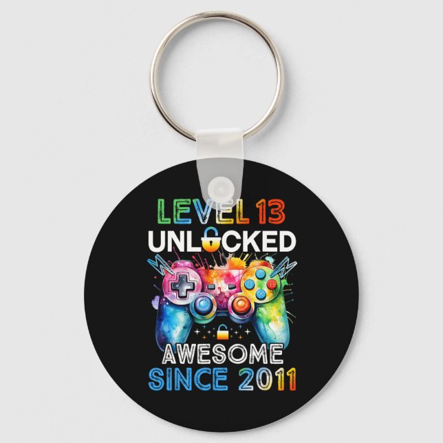 13th Birthday Boy Level 13 Unlocked Video Gamer Bi Key Ring (Front)