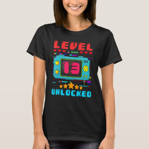 13th Birthday Boy Level 13 Unlocked Video Gamer Bi T-Shirt