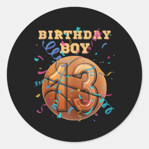 13th Birthday Boy Teen 13 Years Old Basketball Pla Classic Round Sticker