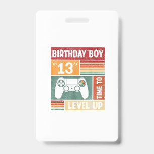 13th Birthday Boy Time to Level Up Video Games ID Badge