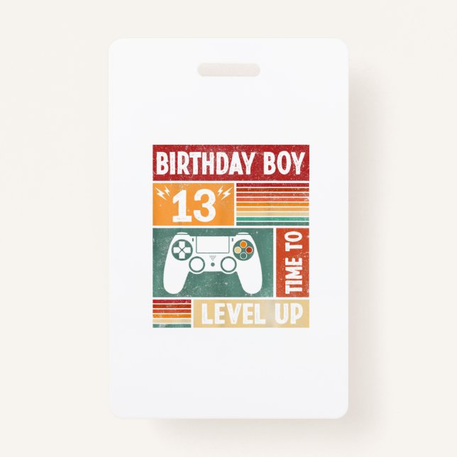 13th Birthday Boy Time to Level Up Video Games ID Badge (Front)