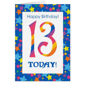13th Birthday Bright, Colourful Stripes and Stars