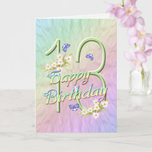 13th Birthday Butterflies and Flowers Card