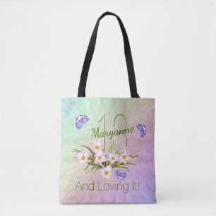 13th Birthday Butterfly Rainbow Garden Custom Name Tote Bag