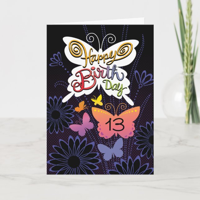 13th Birthday Butterlies Hand Lettering Card (Front)