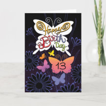 13th Birthday Butterlies Hand Lettering Card