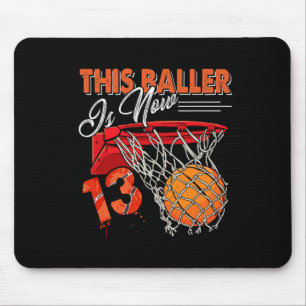 13th Birthday Bysketbyll Fun 13 Years Old Kids Gif Mouse Mat