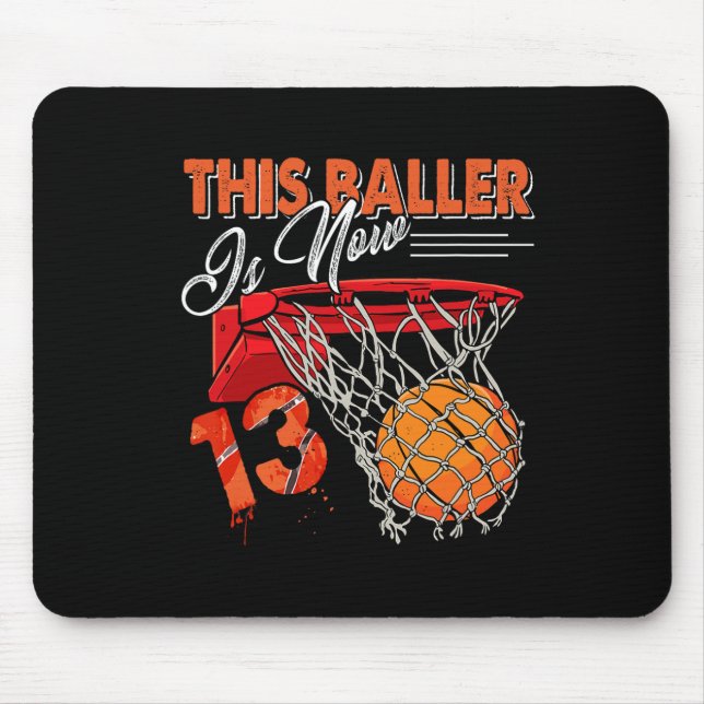 13th Birthday Bysketbyll Fun 13 Years Old Kids Gif Mouse Mat (Front)