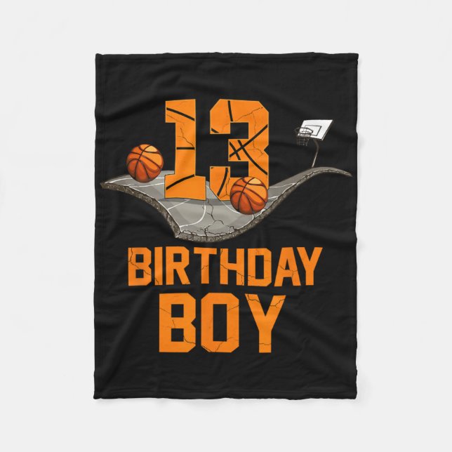 13th Birthday Bysketbyll Jersey 13 Year Old Boy  Fleece Blanket (Front)