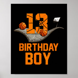 13th Birthday Bysketbyll Jersey 13 Year Old Boy  Poster
